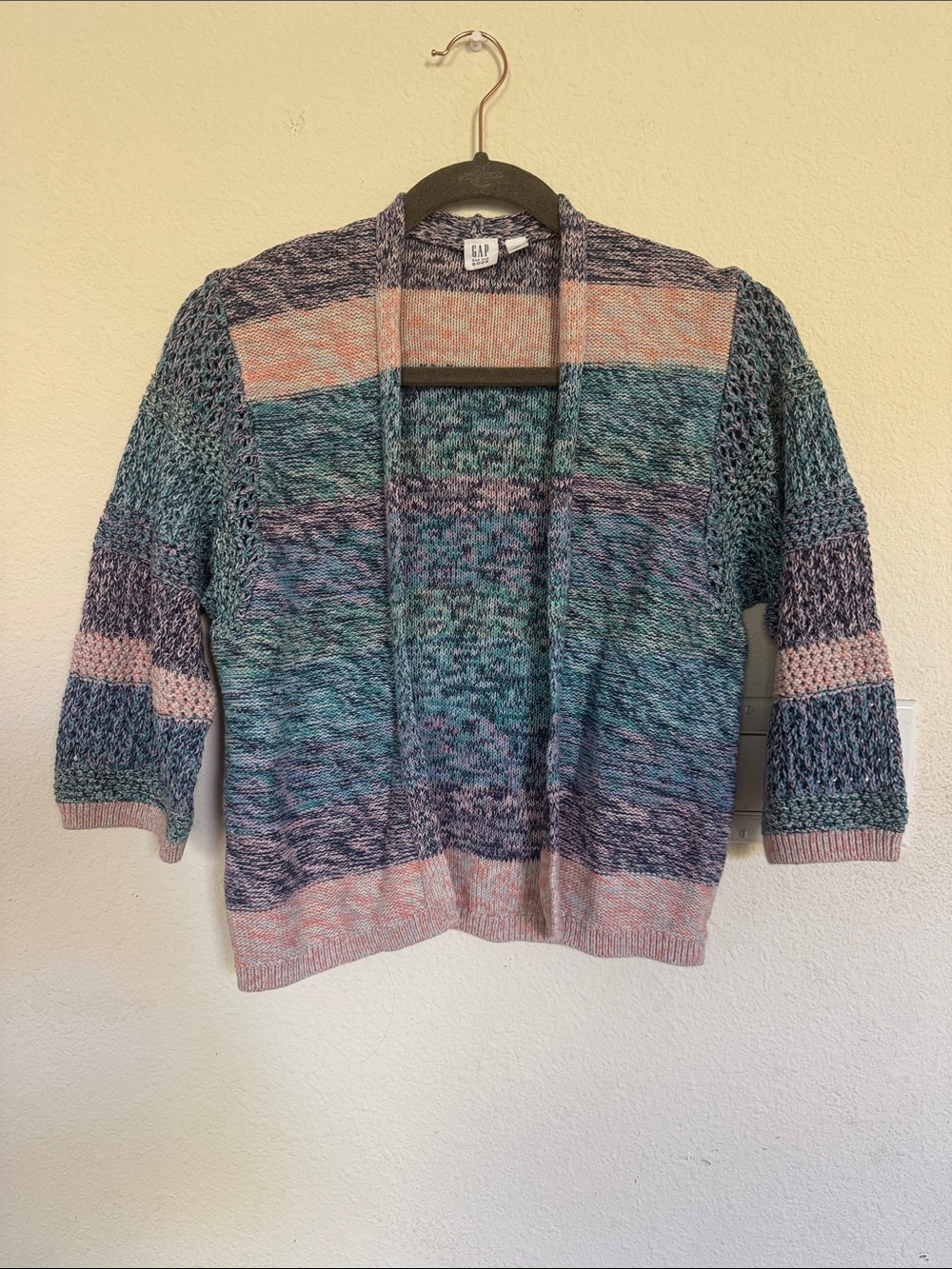 GAP for good Open-Front Marled Cardigan - Teal, Pink & Navy 100% Cotton